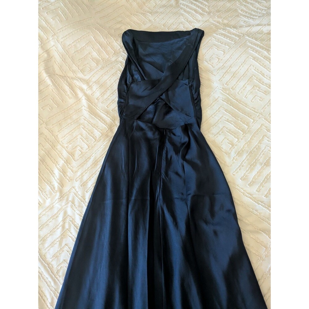 Nwot Quince washable stretch silk high neck midi dress navy Small - Picture 3 of 8